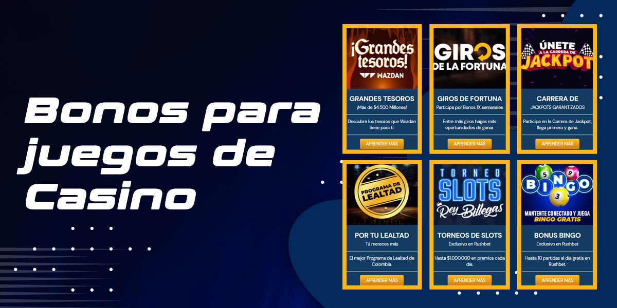 Bonos de Rushbet Colombia para casino online en la página oficial 