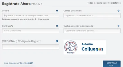 Formulario de inscripción en el sitio web de la casa de apuestas Rushbet