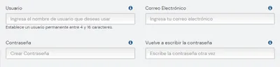 Formulario de nombre de usuario y contraseña al registrarse en el sitio web de la casa de apuestas Rushbet